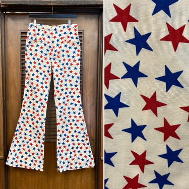 Vintage 1960’s w30 Amazing Star Design Mod Glam Mega Flare Pants, Bell Bottoms, Great Detail, 60’s Vintage Clothing 