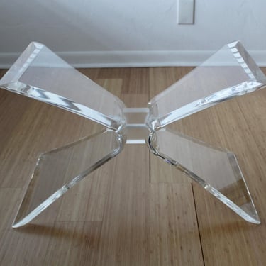 Lion in Frost Style Lucite Bow Tie Butterfly Wing Shape Mid Century Coffee Table Base 