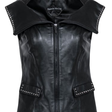 Pamela McCoy - Black Leather Studded Trim Vest Sz XS