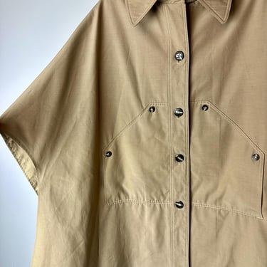 70’s trench coat capelet / 1970s Raincoat Beige khaki overlay cape~ sleeveless jacket over coat outdoor wear hipster/ open size Med/LG 