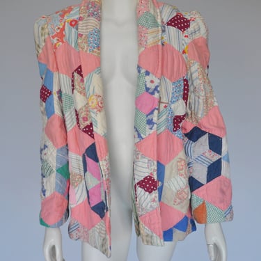 vintage 1930s quilt jacket w/ puffed shoulders XS-L 