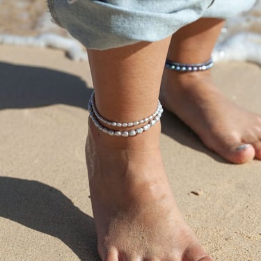 Chunky Gray Pearl Anklet, Simple Pearl Anklet, Grey Pearl Anklet, Pearl Anklet, Hawaii Gift, Hawaii Anklet, Summer Jewelry,Beaded Anklet 