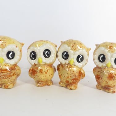 Vintage Ceramic OWL Macrame Beads - Set of 4 Ceramic Macrame Owl Beads 
