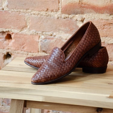 デザイン◎ 90s~ Vintage Woven Leather Loafers brown woven leather loafers 80s 90s vintage dark | Poppycock