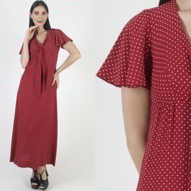 Oops California Swiss Dot Dress, Vintage Cottagecore Sundress, 70s Prairie Style Maxi 