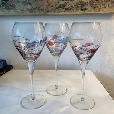 Vintage Mosaic Glass Goblet Stain Set of 3 | 3 Mosaic red blue gold Stain Drinking Glass | Collectible Wine Glasses Set of 3 