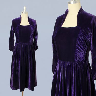 1940s Dress/ 40s PURPLE Velvet Dress 