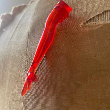 Vintage 1950’s cherry red lucite leg pin | sexy high heel brooch, pin up jewelry 