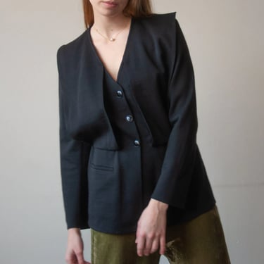 3154o / sonia rykiel black wool layered jacket / s / m 