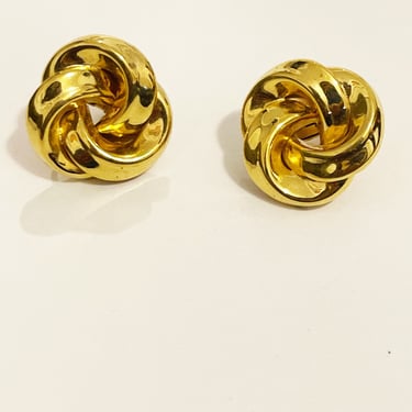 Vintage 1980s Napier Gold Tone Infinity Clip On Earrings Vtg Statement Earrings Fashion Jewelry Signed Napier Infinity Circle Clip-Ons 