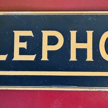 Vintage Art Deco 1930s brass enamel Telephone Arrow Sign 