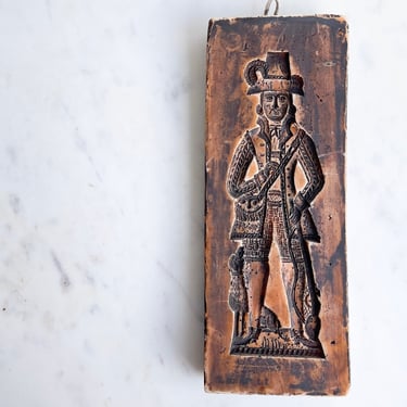 Antique Hand Carved WAX Cookie Mold Springerle Speculoos Gingerbread Cookie Dutch German Wax Press Man Folk Art Rustic Kitchen Decor 