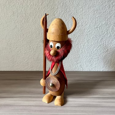 Vintage 12” Danish Modern Viking Wooden Figurine, Scandinavian