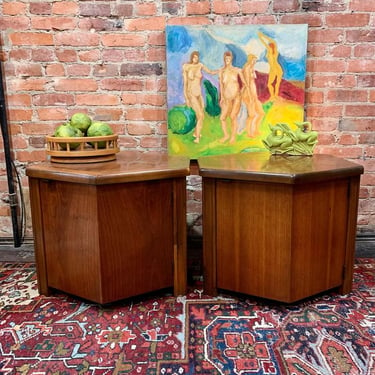 Pair of mcm hexagonal Lane end tables with storage