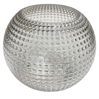 High Style Mid Century Diamond Pattern Studded Spherical Glass Plant Vase 