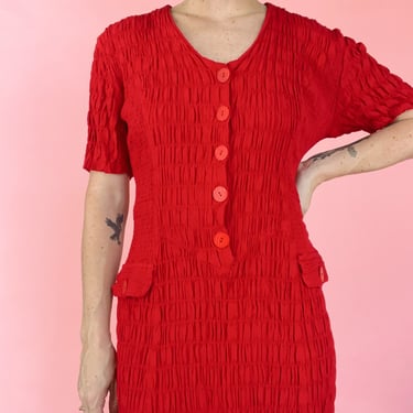 VTG 90s Red Scrunch Shirt Dress 