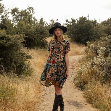 Desert Teal Velvet Swing Dress 