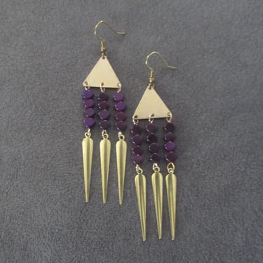 Brass chandelier and purple hematite earrings 