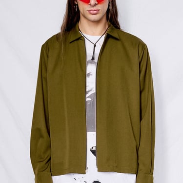 Dark Green Suiting Long Sleeve Zip Camp Shirt