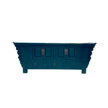Oriental Distressed Rustic Teal Blue Low TV Console Table Cabinet ws3763E 