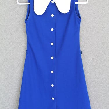 1970s - Royal Blue - Button Down Dress - by Bobbie Brooks - Estimated size XS 