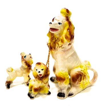 VINTAGE: LARGE Ceramic Poodle Family - Chained Dog Set - Handcrafted - Hand Painted - Gift Idea - SKU 23-D-00010356 