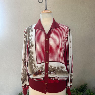 Vintage kitsch top cardigan old school print Sz Small by Janan Studio. 