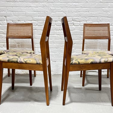 WALNUT Mid Century Modern CANED Dining CHAIRS, Set of Four 