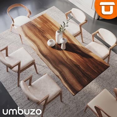 Live-Edge Walnut Dining Table | Large Hardwood Dining Table | Modern Style Kitchen Table | Handmade Dining Furniture | Solid Wood - UMBUZO 