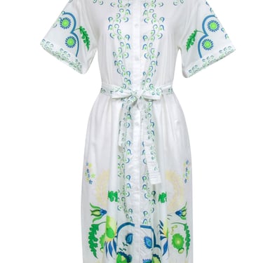 Tucker - White Midi Shirt Dress w/ Multi-Colored Floral Print Sz M
