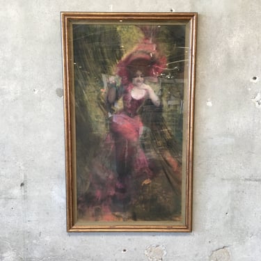 Chalk Portrait Of A Lady In Red Circa 1900