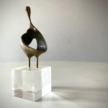 Brutalist mini sculpture on acrylic stand mid century vintage 