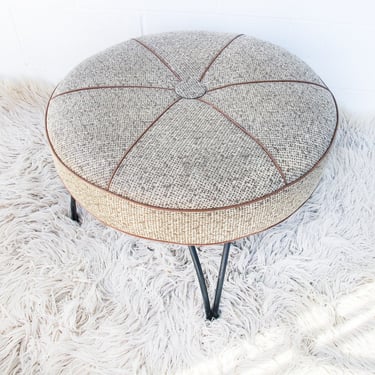 Midcentury Naugahyde Circular Upholstered Ottoman Stool 
