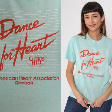 Vintage Dance For Heart Shirt 80s 90s American Heart Association T-Shirt Reebok Charity Fundraiser Mint Blue Graphic Tee 1990s Medium 