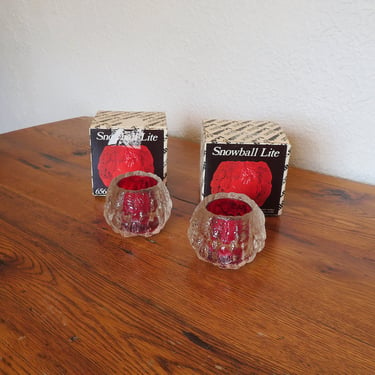 Vintage LE Smith Snowball Lite Votive Candle Holder Red Lot of 2 Lights 