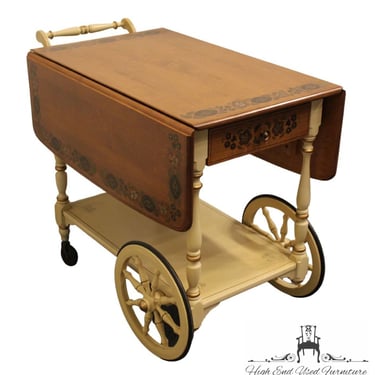 ETHAN ALLEN Hand Painted Cream Hitchcock Style Accent Tea Cart 14-6085 - 604 Finish 