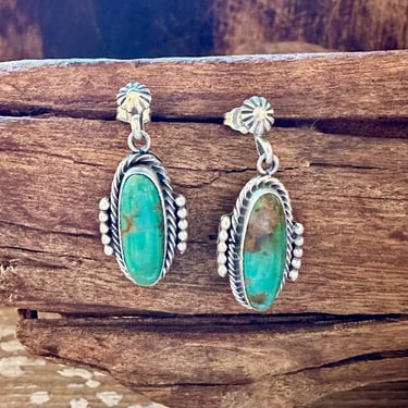 NAVAJO TURQUOISE CAPSULES Sterling Silver Stud Earrings | Hogan Buttons | V. Betone Hallmark | Native American Southwestern Jewelry 