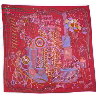 Hermes - Pink, Coral, Orange, & Light Blue Print Silk Scarf