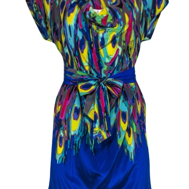 Trina Turk - Blue & Multicolor Psychedelic Print Dress w/ Waist Sash Sz 4