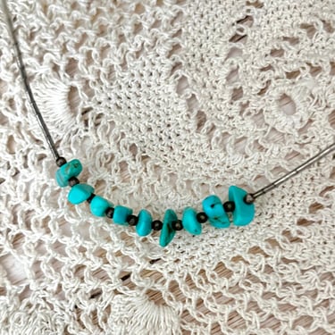 Turquoise Necklace, Liquid Silver, Native American, Vintage Boho Hippie 