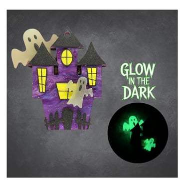 Halloween Hair Clip - Spooky Haunted House Ghosts Barrette - Glow in the Dark Acrylic Hair Accessory 