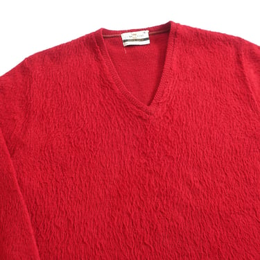 mohair sweater / fuzzy sweater / 60s burgundy mohair v neck sweater Medium 