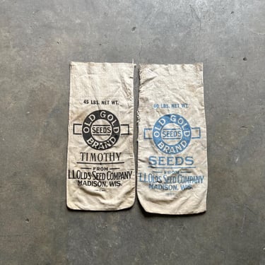 Vintage Pair of Old Gold Farmhouse Feedsack Madison, WI 