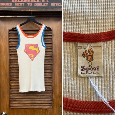 Vintage 1970’s Superman DC Comics Waffle Thermal Glam Mod Hippie Tank Top T-Shirt, 70’s Vintage Clothing 