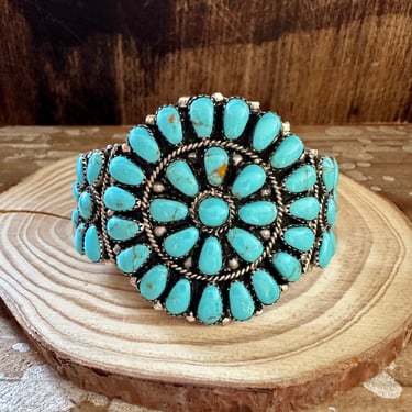 JULIANA WILLIAM TURQUOISE Flower Cluster Cuff 32g | Turquoise and Silver Cuff | Sterling Silver Native American Navajo Southwestern Jewelry 