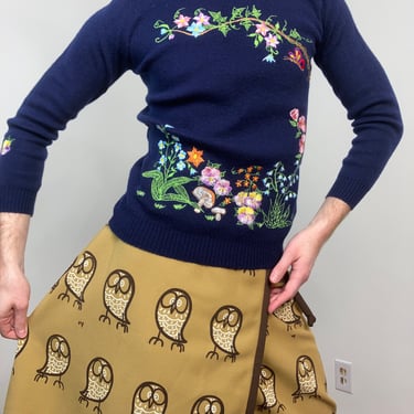70s Floral mushroom and butterfly embroidered sweater 