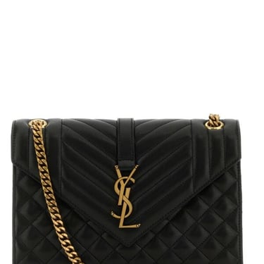 Saint Laurent Women Black Leather Medium Envelope Shoulder Bag