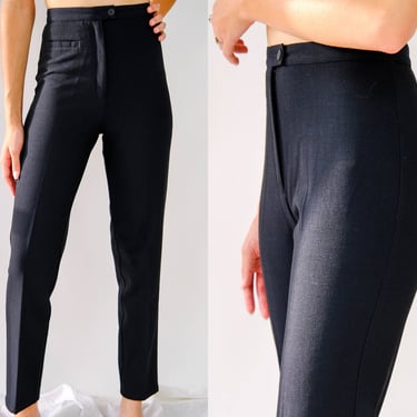 Vintage 90s Giorgio Armani Jeans Black High Waisted Cotton Blend Slim Fit Pants | Made in Italy | 1990s Designer Minimalistic Boho Slacks 