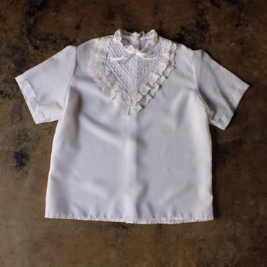 Ruffled Collar Blouse / Vintage White Shirt / Women's Top Medium 