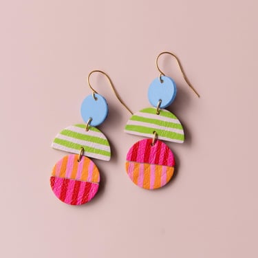 Candy Stripes Earrings - Hand Painted Stripes on Leather Scraps 